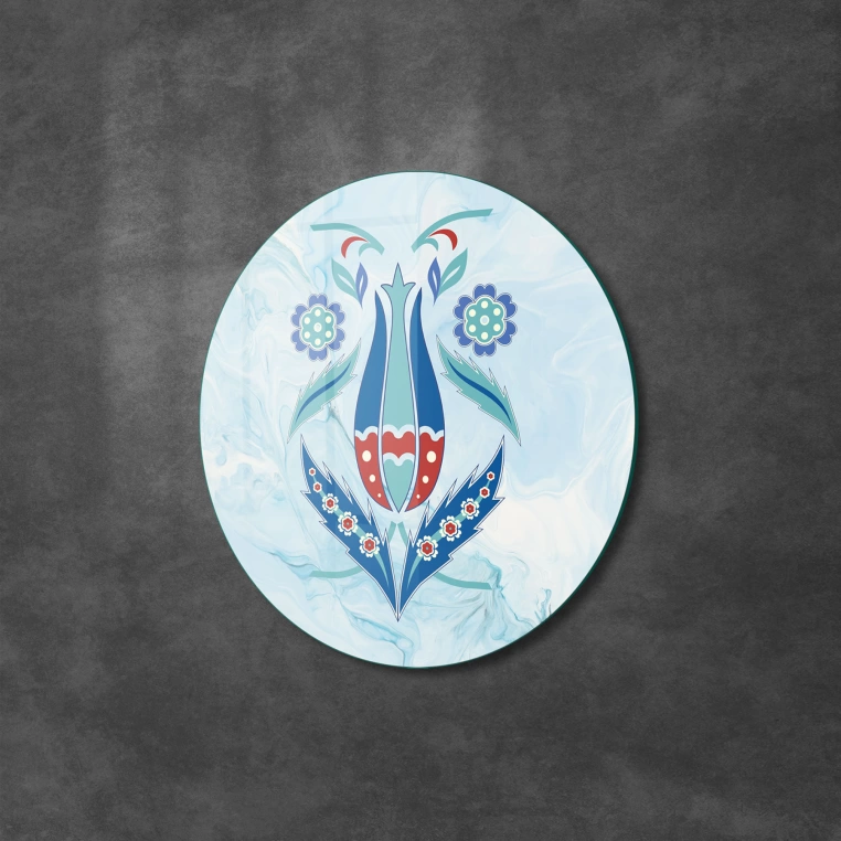 Vivantes Circle Glass Wall Art in 12" Diameter-Iznik Tulip