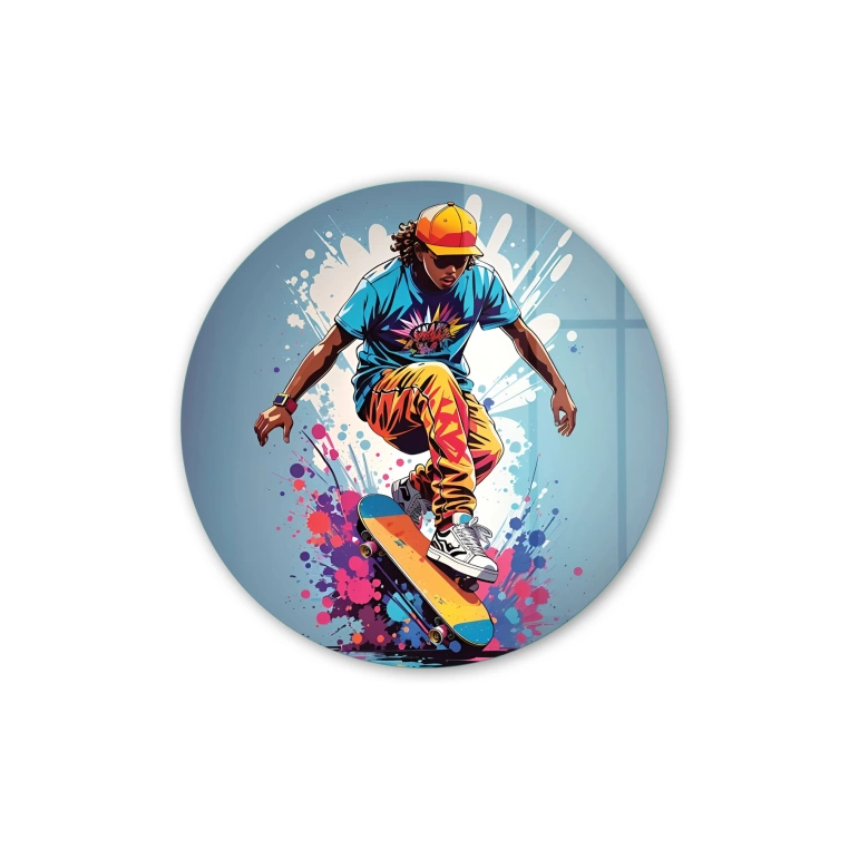 Vivantes Circle Glass Wall Art in 12" Diameter- Street Skateboard