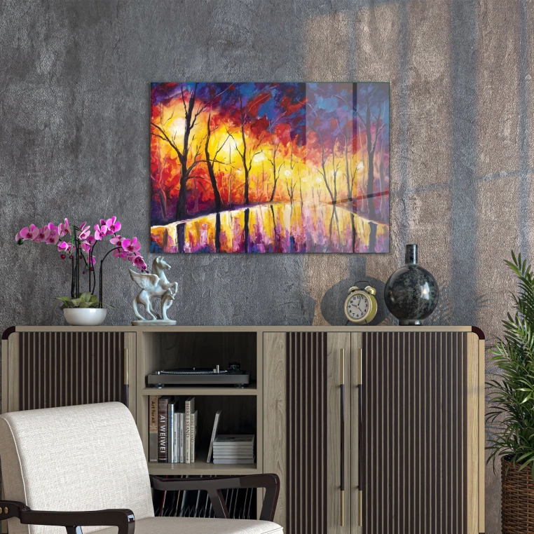 Vivantes Tempered Glass Wall Art - Dawn in Forest