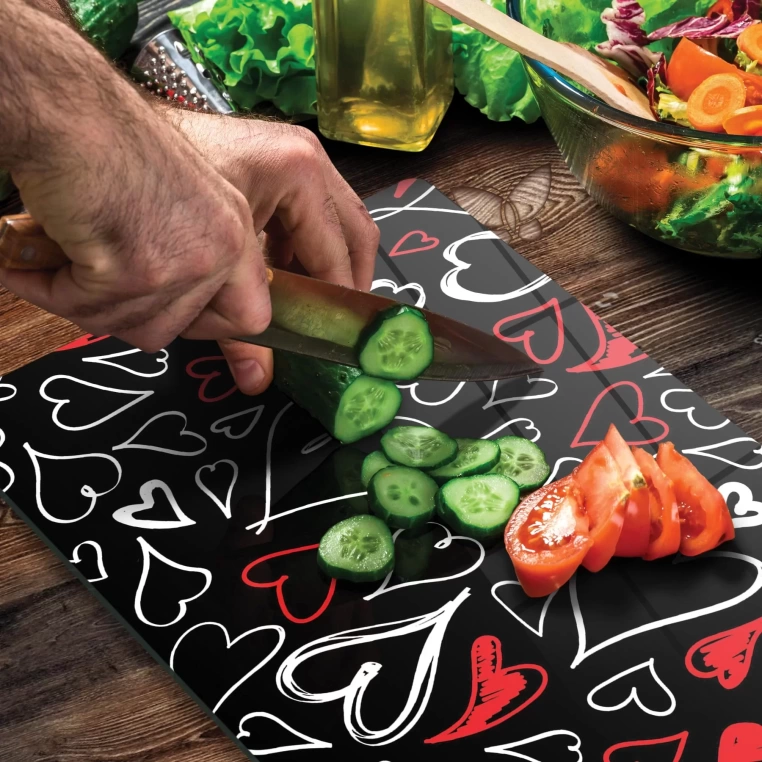 Tempered Glass Cutting Board - Small Hearts