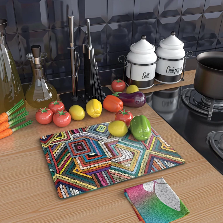 Tempered Glass Cutting Board - Colored Fabrics