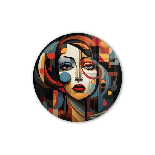 Vivantes Circle Glass Wall Art in 12" Diameter-Retro Woman