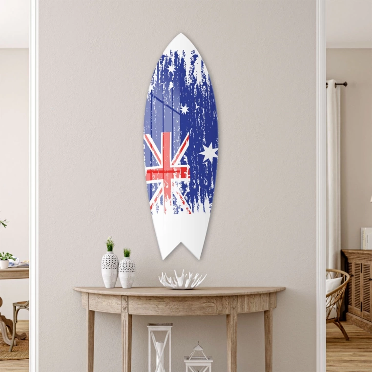 Vivantes Decorative Surfing Board in 4mm Tempered Glass-Australian Flag