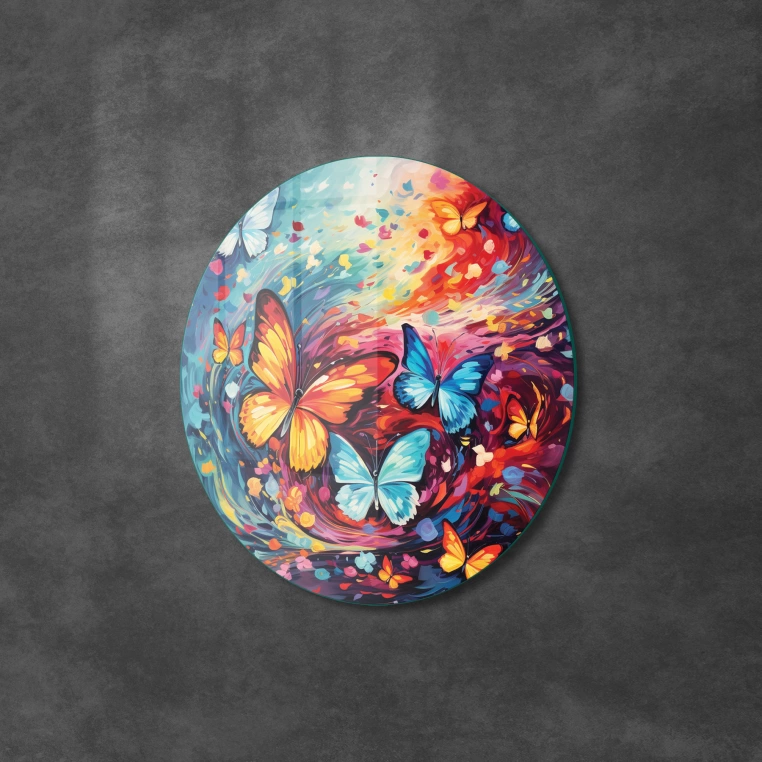 Vivantes Circle Glass Wall Art in 12" Diameter-Orange Butterfly