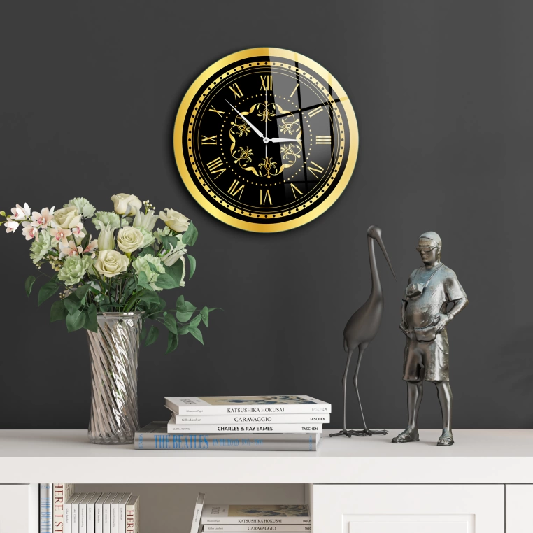 Vivantes Decorative Glass 12 inch Wall Clock Golden Round