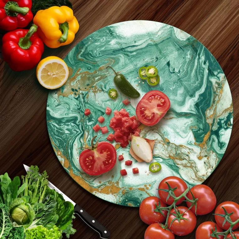 Tempered 12 inch Round Glass Cutting Board - Greengold Granite