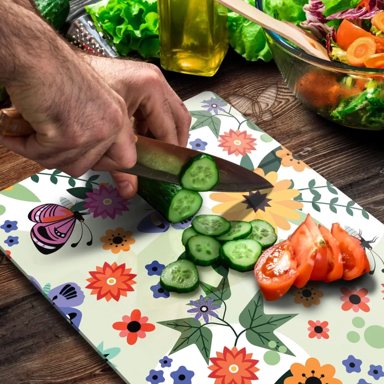 Tempered Glass Cutting Board - Summer and Butterflies