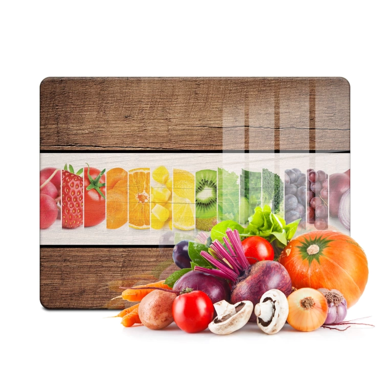 Tempered 12 inch Round Glass Cutting Board - Sliced Fruits