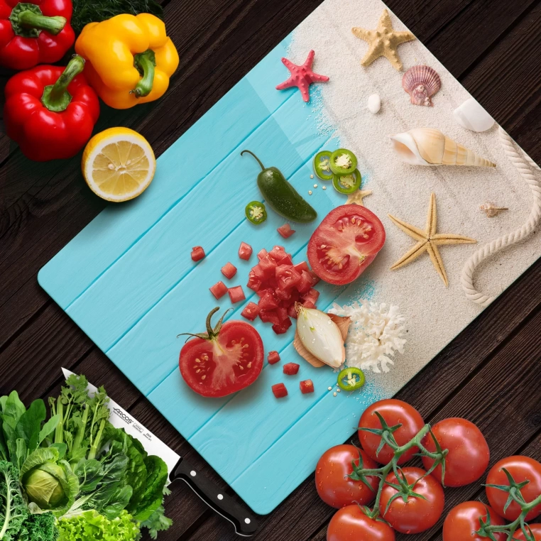 Tempered Glass Cutting Board - Starfish on Sand