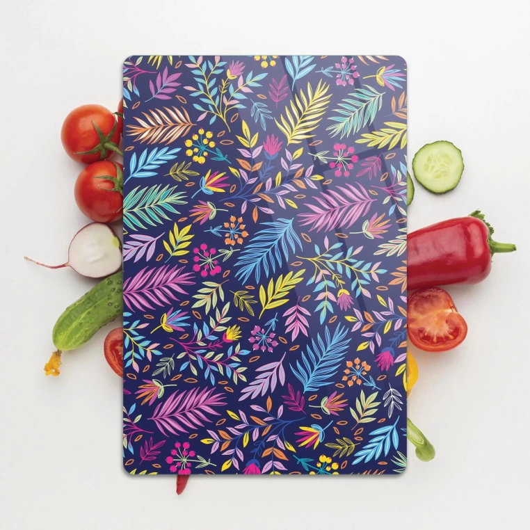 Tempered Glass Cutting Board - Rainbow Leaves