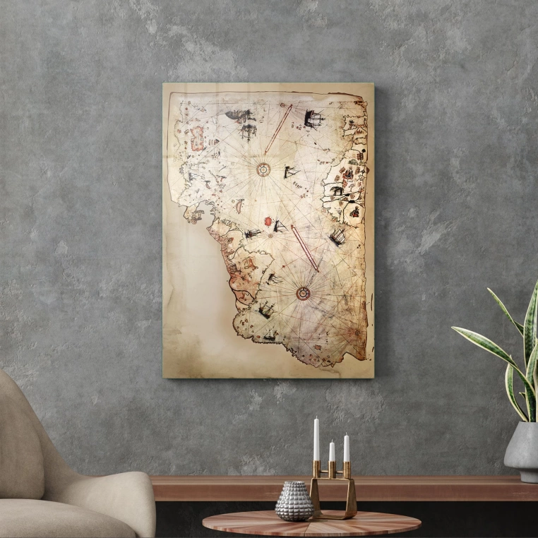 Vivantes Tempered Glass Wall Art - First World Map of Piri Reis