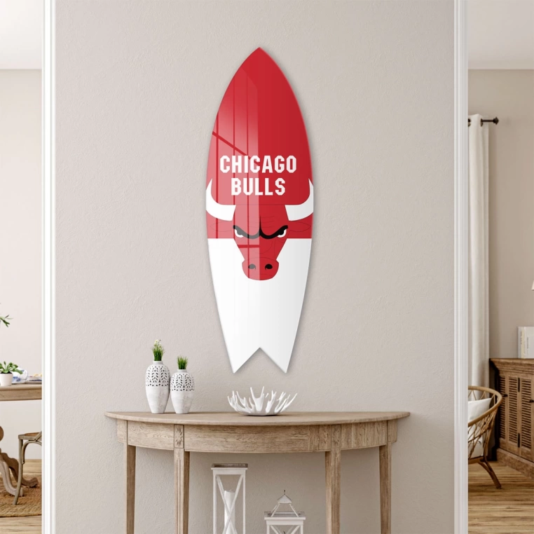 Vivantes Decorative Surfing Board in 4mm Tempered Glass-Chicago Bulls