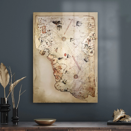 Vivantes Tempered Glass Wall Art - First World Map of Piri Reis