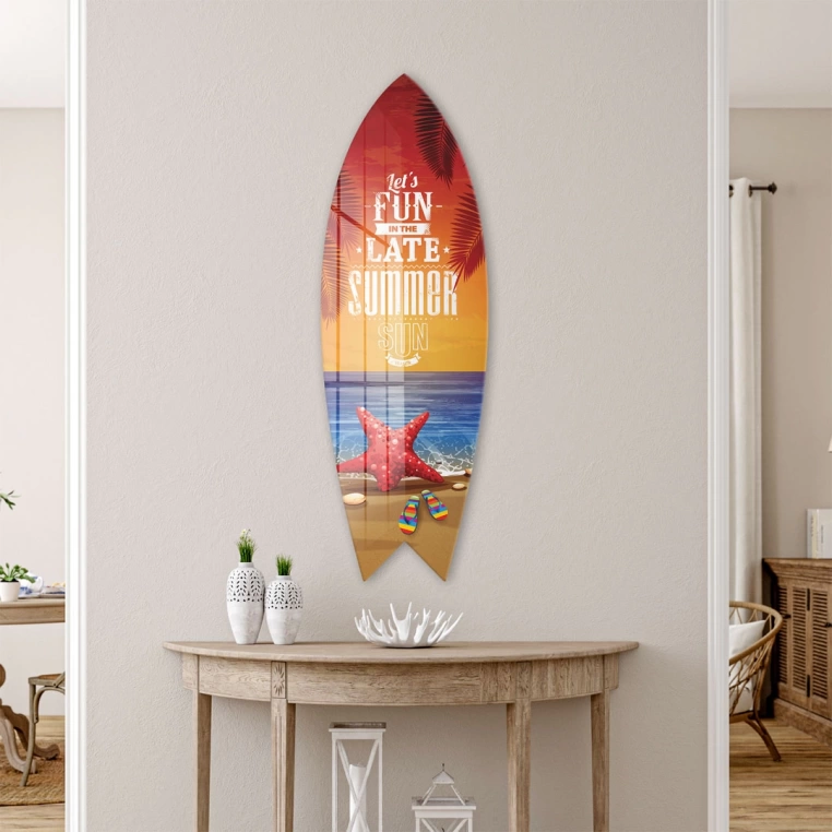 Vivantes Decorative Surfing Board in 4mm Tempered Glass-Late Summer Sun