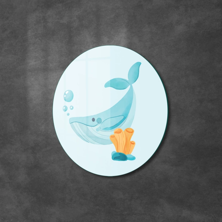 Vivantes Circle Glass Wall Art in 12" Diameter-Cute Whale