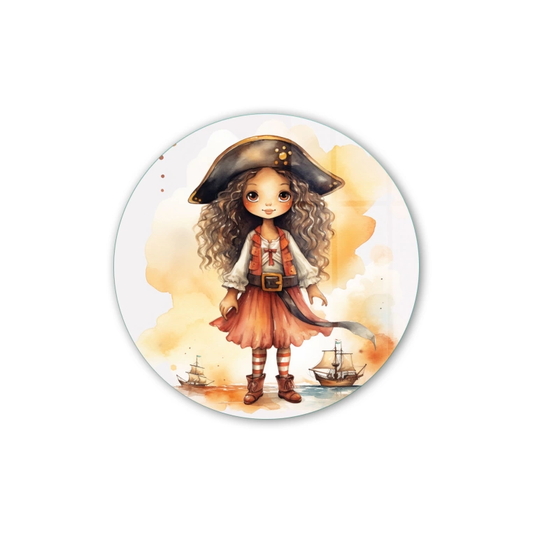 Vivantes Circle Glass Wall Art in 12" Diameter-Little Pirate Girl