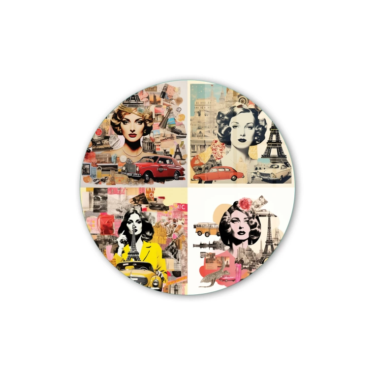 Vivantes Circle Glass Wall Art in 12" Diameter-Women in Retro