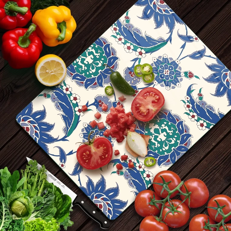 Tempered Glass Cutting Board - Turkish Vined Tiles