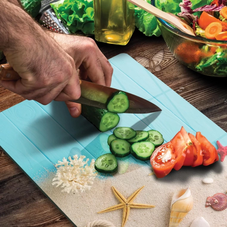 Tempered Glass Cutting Board - Starfish on Sand