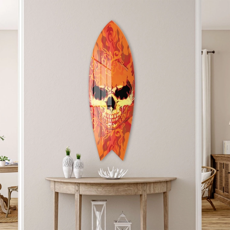 Vivantes Decorative Surfing Board in 4mm Tempered Glass-Hot Skull