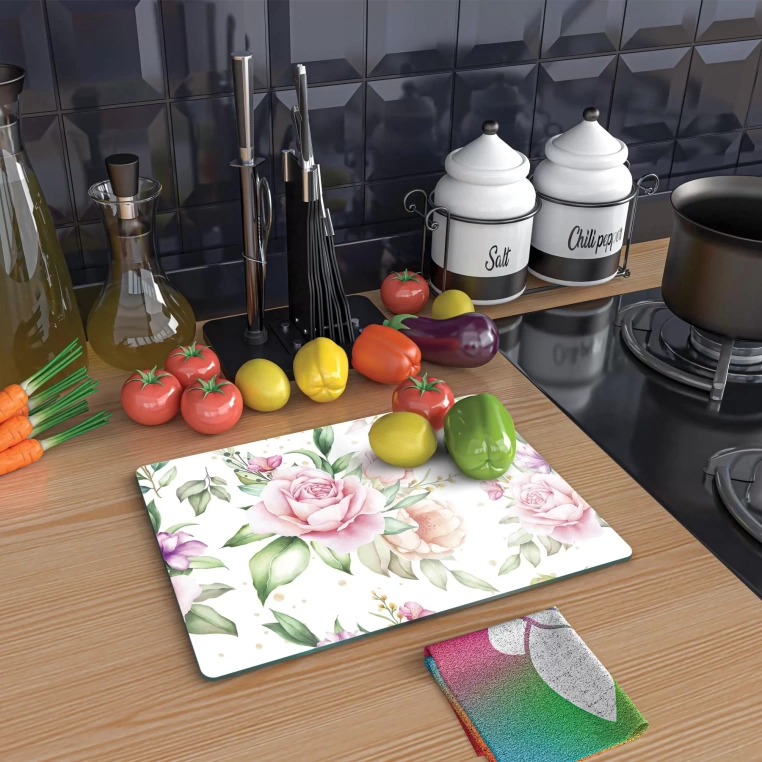 Tempered Glass Cutting Board - Classic Rose