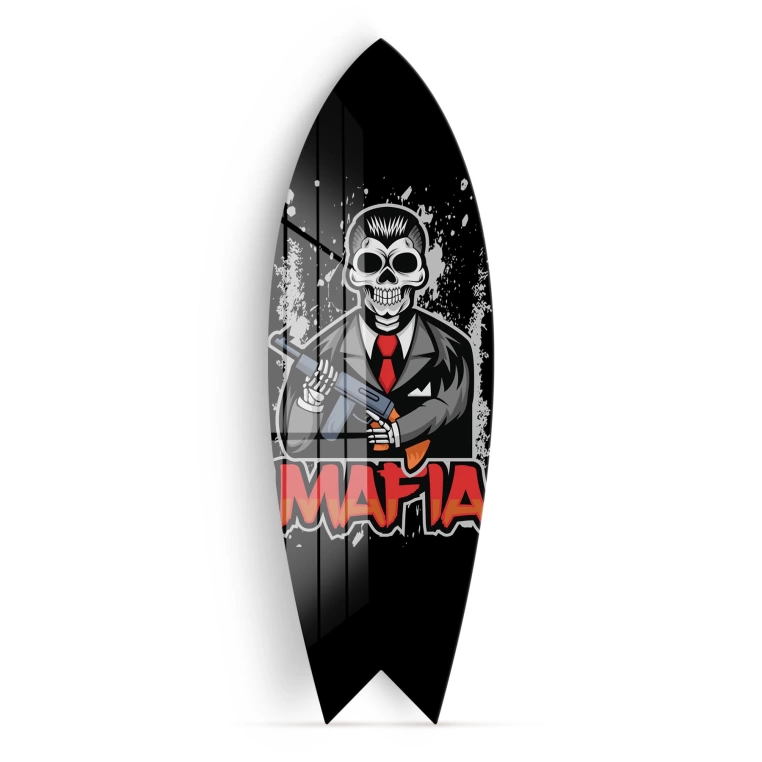 Vivantes Decorative Surfing Board in 4mm Tempered Glass-Skull Mafia