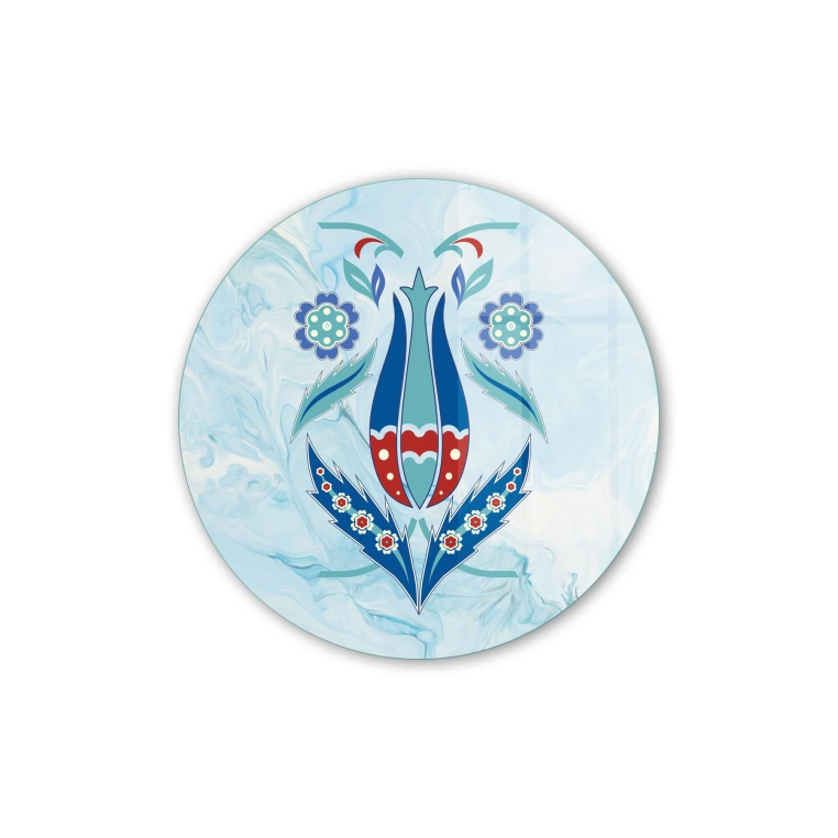 Vivantes Circle Glass Wall Art in 12" Diameter-Iznik Tulip