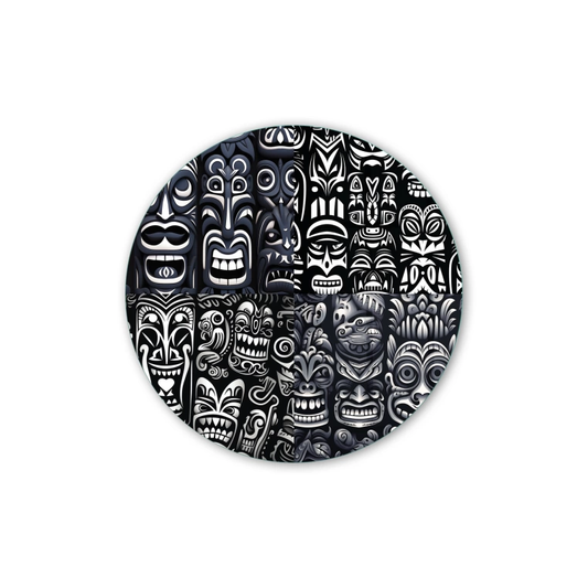 Vivantes Circle Glass Wall Art in 12" Diameter-African Masks