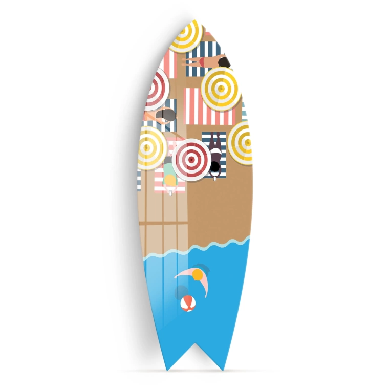 Vivantes Decorative Surfing Board in 4mm Tempered Glass-Beach