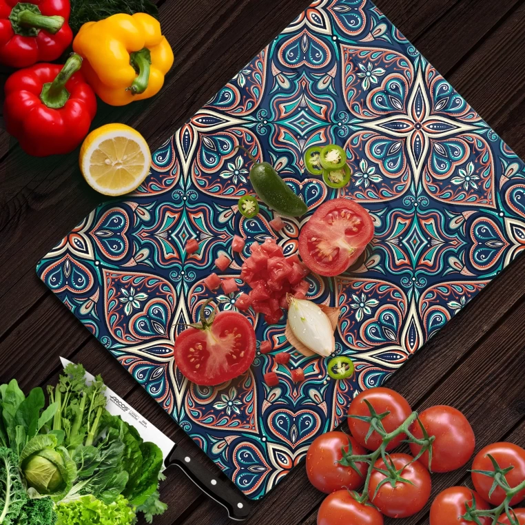 Tempered Glass Cutting Board - Indian Tile