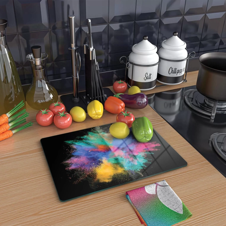 Tempered Glass Cutting Board - Rainbow Powder Splash