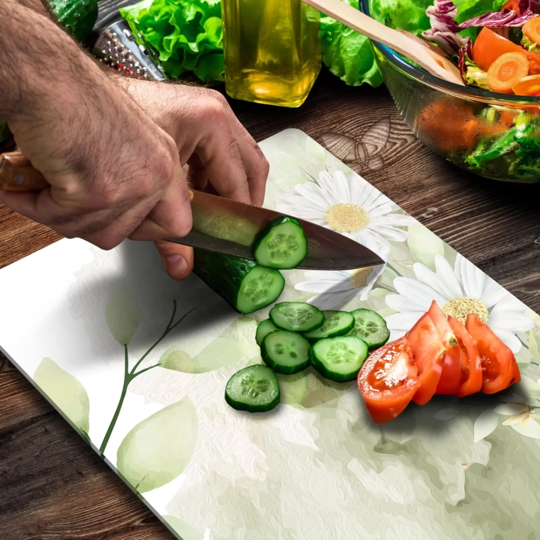 Tempered Glass Cutting Board - Pastel Daisies