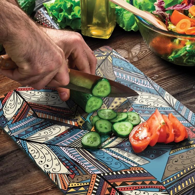 Tempered Glass Cutting Board - Colored Feathered