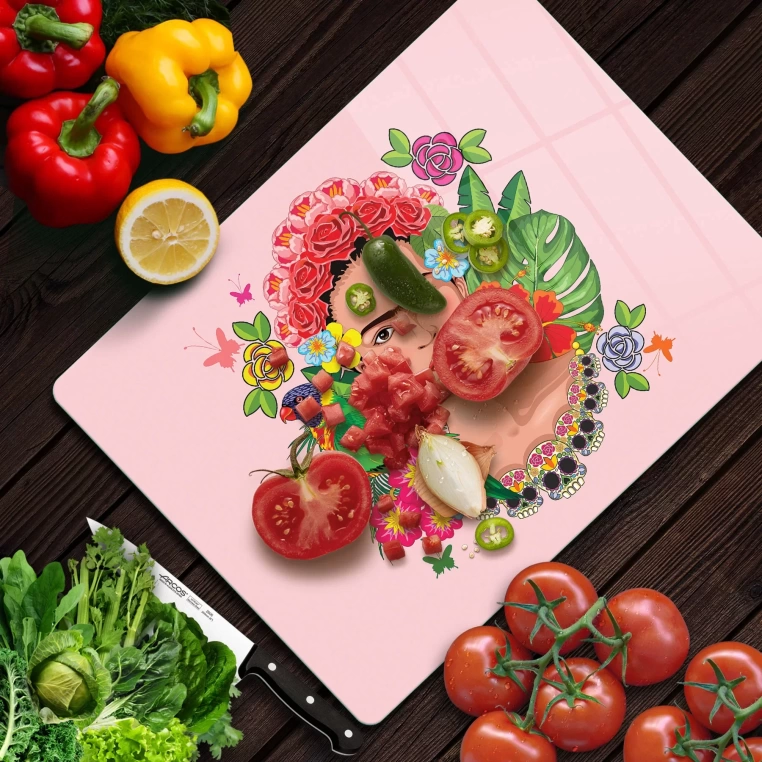 Tempered Glass Cutting Board - Lady in Flowers