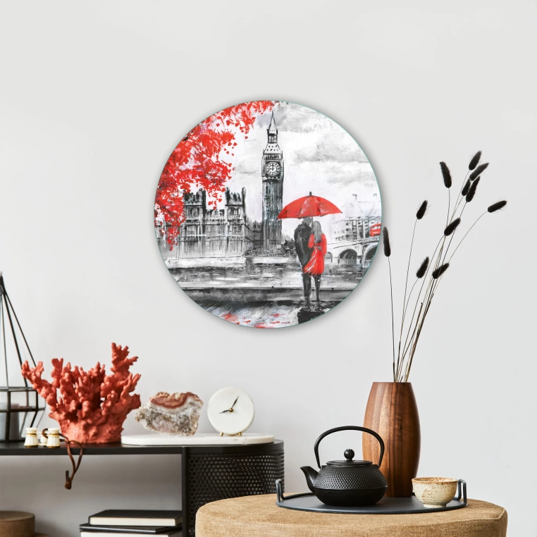 Vivantes Circle Glass Wall Art in 12" Diameter-London Rain