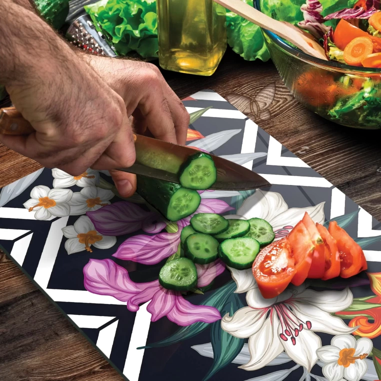 Tempered Glass Cutting Board - Mixed Liliums