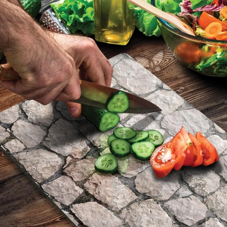 Tempered Glass Cutting Board - Stone Wall