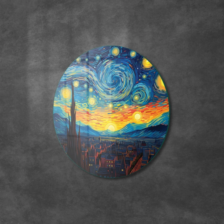 Vivantes Circle Glass Wall Art in 12" Diameter-Creepy Night in Colorado