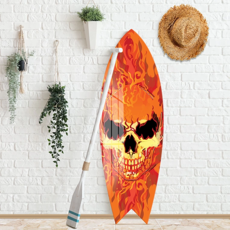 Vivantes Decorative Surfing Board in 4mm Tempered Glass-Hot Skull