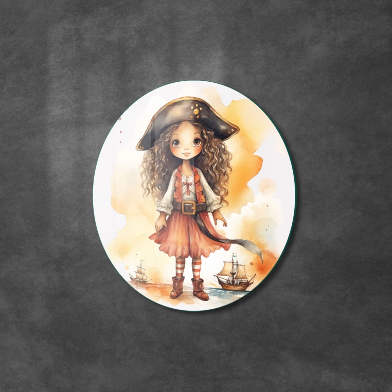 Vivantes Circle Glass Wall Art in 12" Diameter-Little Pirate Girl