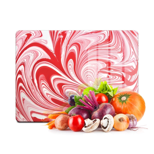 Tempered Glass Cutting Board - Red Turkish Ebru Work