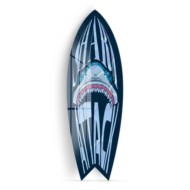 Vivantes Decorative Surfing Board in 4mm Tempered Glass-Shark Attack