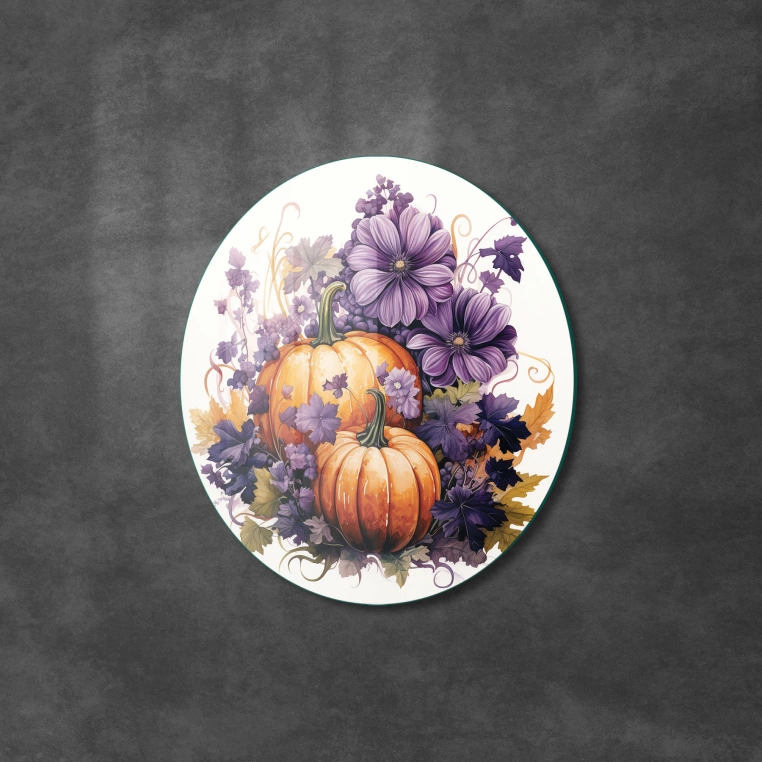 Vivantes Circle Glass Wall Art in 12" Diameter-Retro Pumpkins