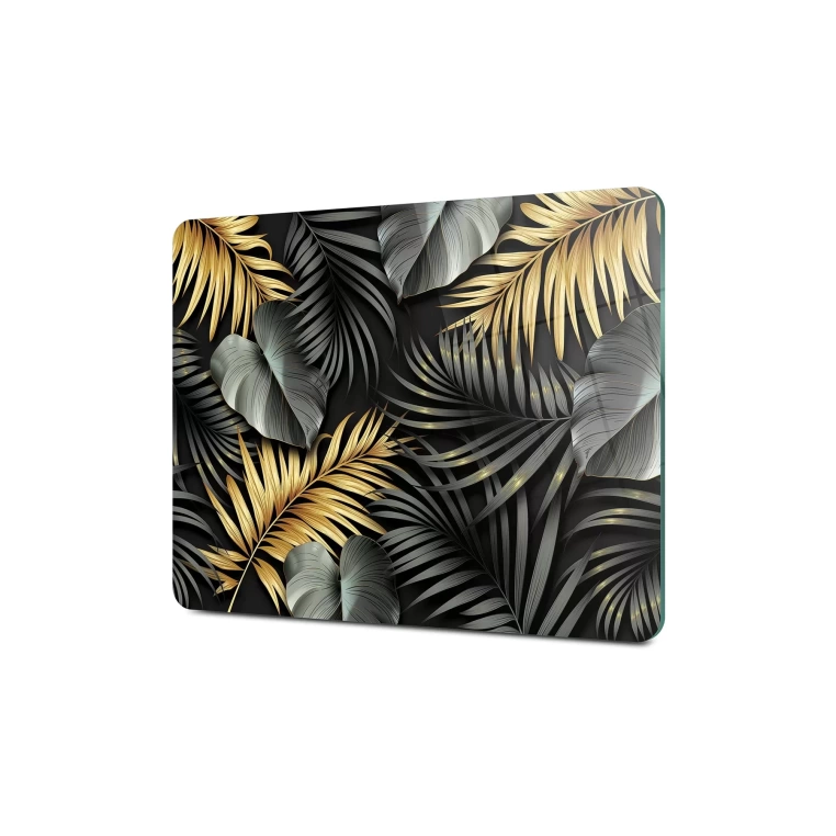 Tempered Glass Cutting Board - Dark and Golden Leaves