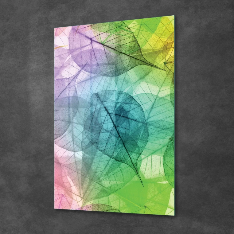 Vivantes Tempered Glass Wall Art - Modern Rainbow Leaves