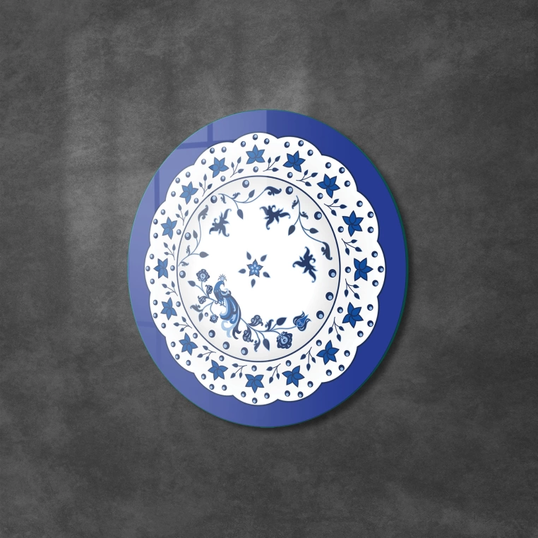 Vivantes Circle Glass Wall Art in 12" Diameter-Iznik Tile Plate