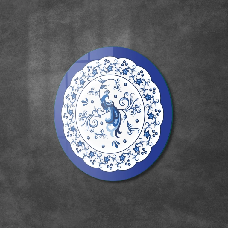 Vivantes Circle Glass Wall Art in 12" Diameter-Iznik Tile Plate Peacock