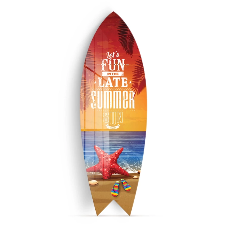 Vivantes Decorative Surfing Board in 4mm Tempered Glass-Late Summer Sun