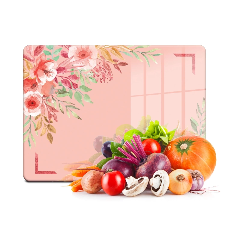 Tempered Glass Cutting Board - Pastel Pink Flowers