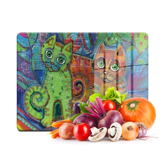 Tempered Glass Cutting Board - Green eyed Cats